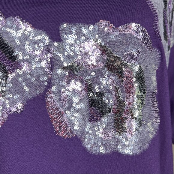 Karen Kane Purple Sequin Bling Floral Short Sleeve Tee T-Shirt Top Size XL - Picture 5 of 8